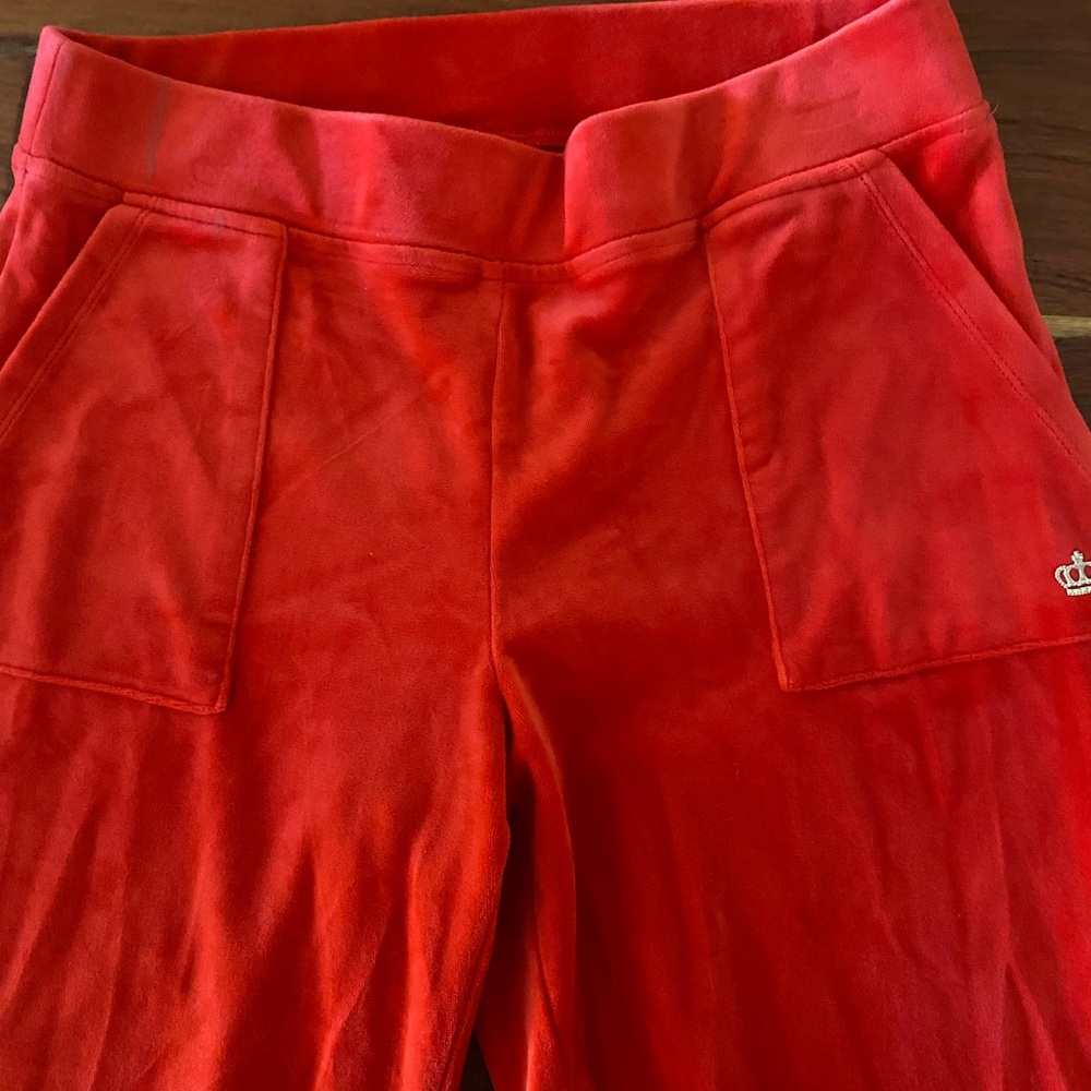Juicy Couture Red Velour‎ Pants rhinestone logo size small - Picture 4 of 6